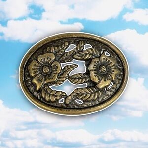 VINTAGE Floral Oval Belt Buckle Cottagecore Woodland Boho Country Western Fairy